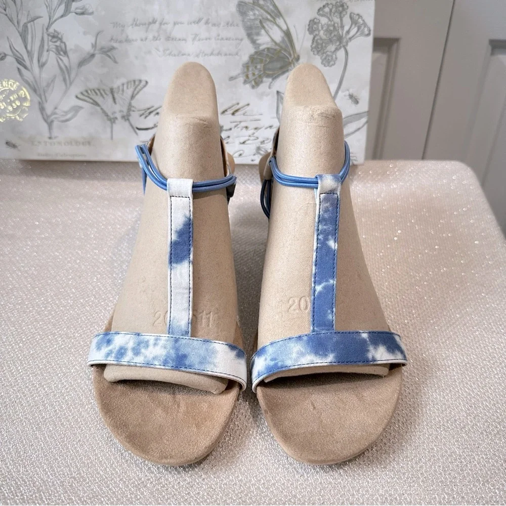 Style & Co Mulan Blue and White tie-dye Wedge Sandals size 9.5 W